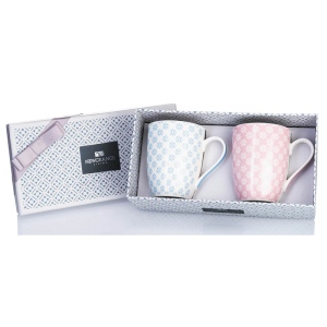 Emily Bone China Mug Pair  Pink  Blue